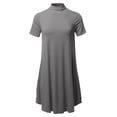 thumbnail image 1 of FashionOutfit Women's Solid Mock Neck Short Sleeve Tunic Dress, 1 of 1