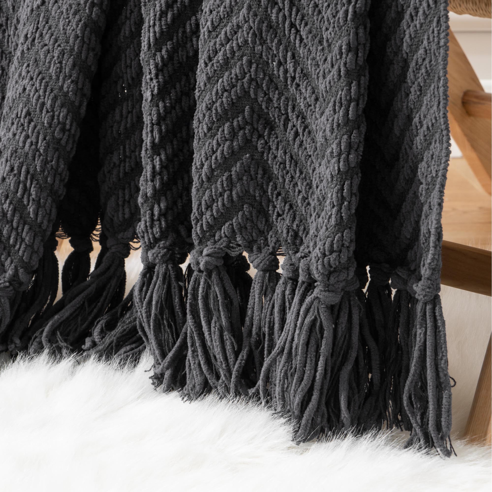 Battilo Dark Grey Throw Blanket For Couch Knit Charcoal Throw Blanket Versatile For Chair 60 X 80 Inch Super Soft Warm Grey Blanket With Tassels F