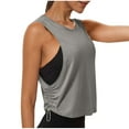 thumbnail image 2 of Otntypg Tank Tops for Women - Workout Sport Athletic Yoga Running Gym Loose Crop Sleeveless Shirts Casual Side Drawstring Ruched Athletic Tees Gray M, 2 of 8