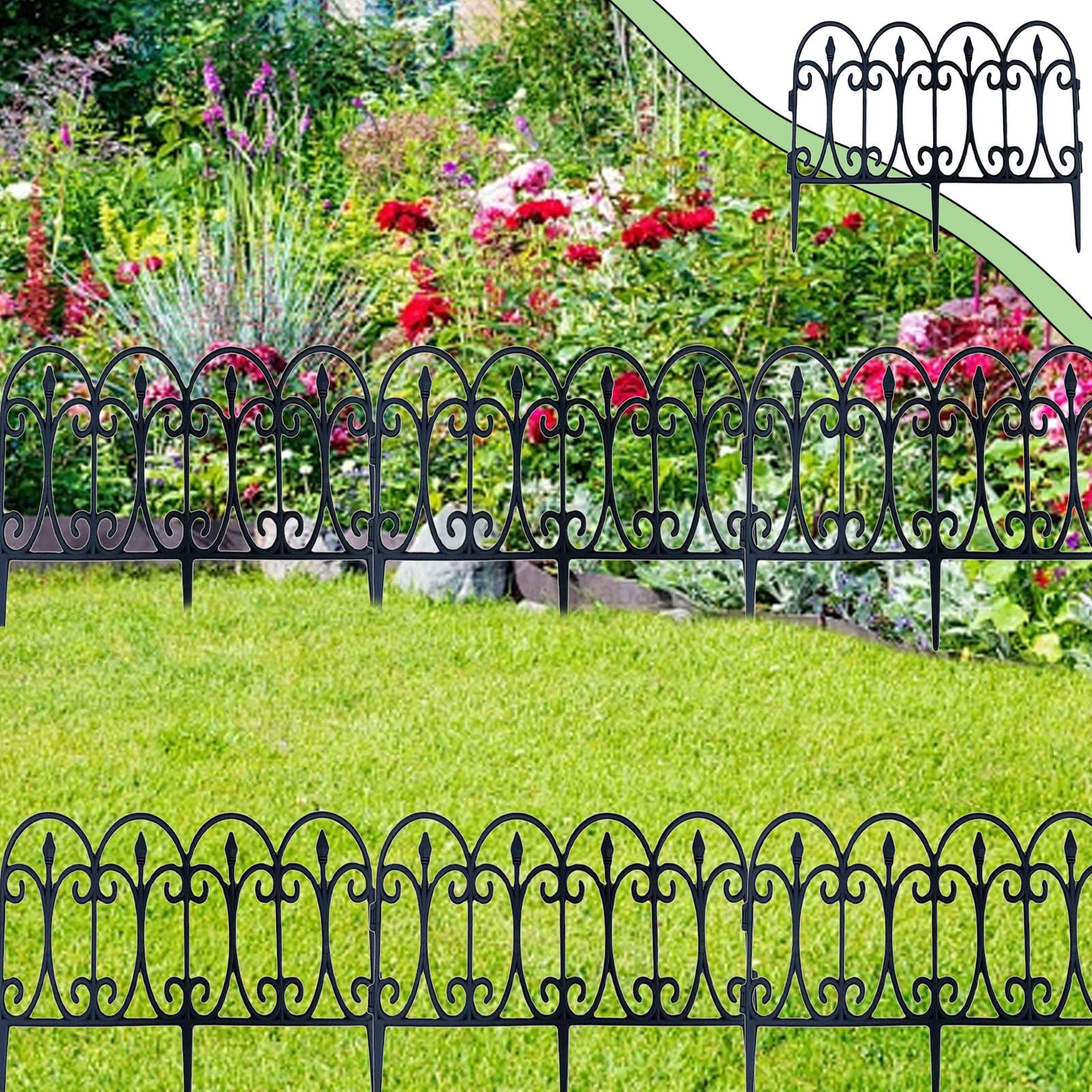 Plastic Garden Picket Fence 5-Pack, Modular Lawn and Flowerbed Edging, Decorative Yard Border, Outdoor Garden Barrier Set, Protective Fence Panels, Landscaping Divider Accessories