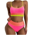 thumbnail image 1 of Color Block Backless Strap Bikini Swimsuit with Removable Padded Bra High Cut Retro Floral Printed Nylon Spandex for Women Beach Pool Vacation, 1 of 5