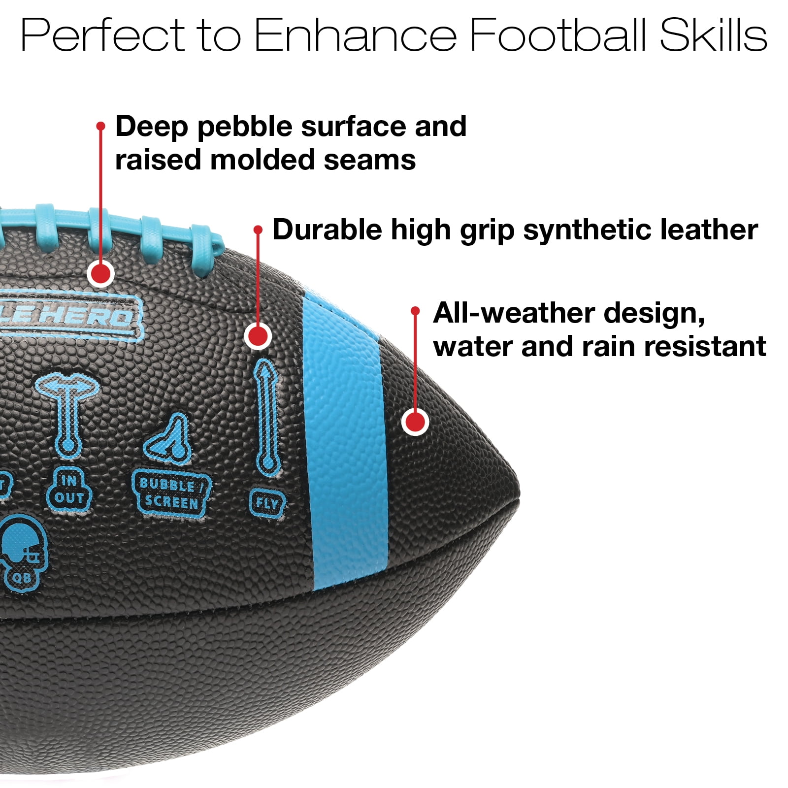 Huddle Hero Mini Football 2-Pack w/ Pump (Black/Green and Brown/White) (Black and Blue, Junior)