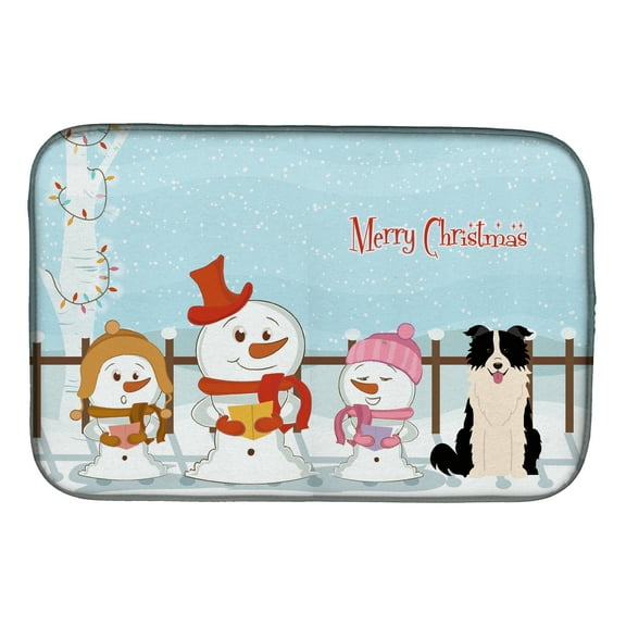 Merry Christmas Carolers Border Collie Black White Dish Drying Mat