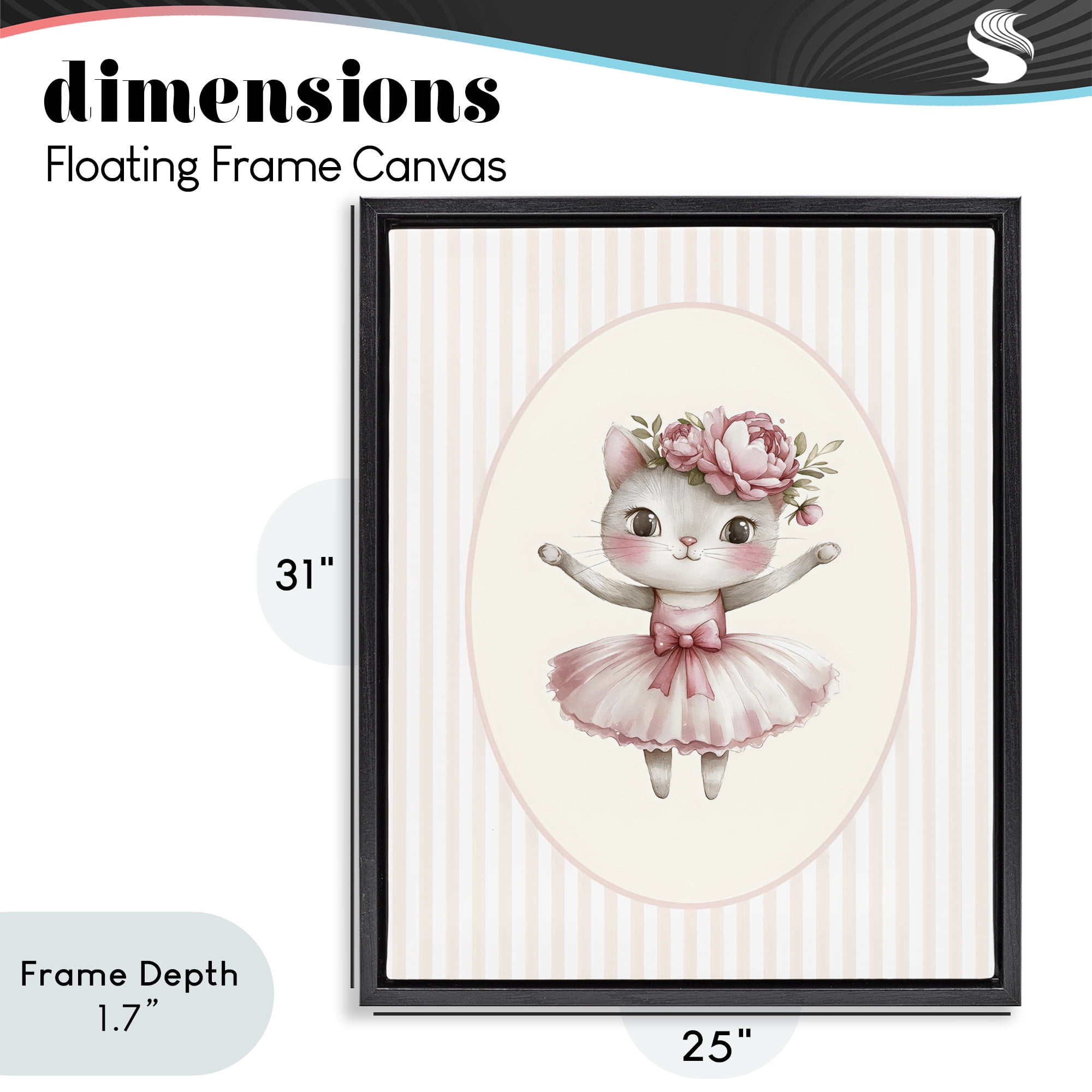 Stupell Industries Nursery Ballerina Cat Striped Black Framed Floater Canvas Wall Art, design by LSR Design Studio