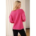 thumbnail image 3 of Women's Rose Waffle Knit Balloon Sleeve Splicing V Neck Top, 3 of 5