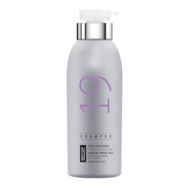Biotop Professional 19 Pro Silver Shampoo - Champú morado para neutralizar los tonos amarillos y cobrizos - Hecho con aceite de girasol y vitamina E - Para cabello rubio o decolorado - 16.9 oz