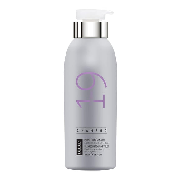 Biotop Professional 19 Pro Silver Shampoo - Champú morado para neutralizar los tonos amarillos y cobrizos - Hecho con aceite de girasol y vitamina E - Para cabello rubio o decolorado - 16.9 oz