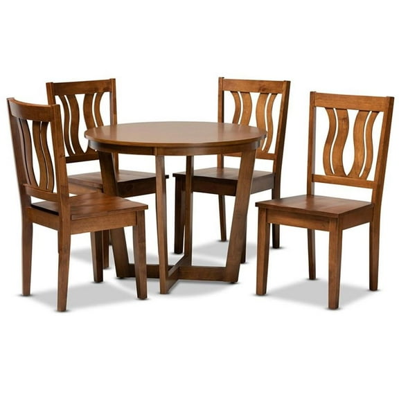 Bowery Hill Transitional Walnut Brown Finished Wood 5-Piece Dining Set