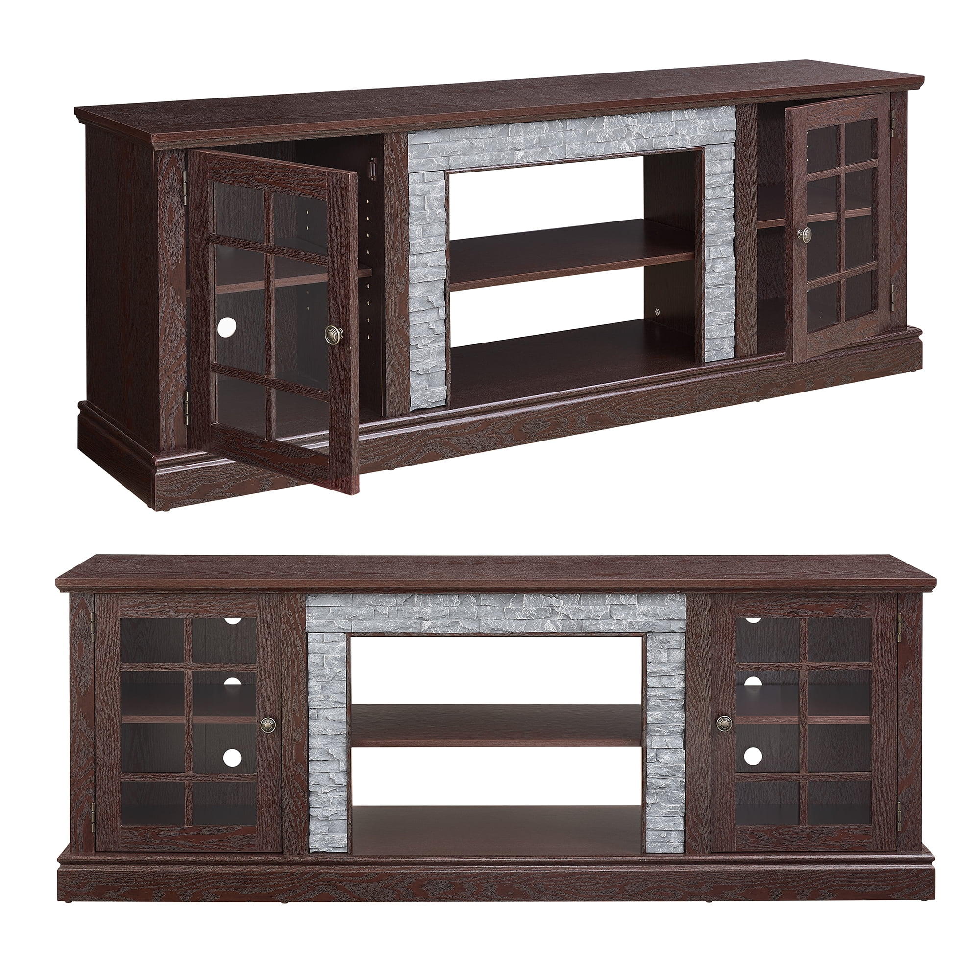 HIUU Farmhouse TV Stand with Storage,Faux Stone Entertainment Center for 65 Inch TVs,Modern TV Consoles for Living Room,Entertainment Stand(Cherry)