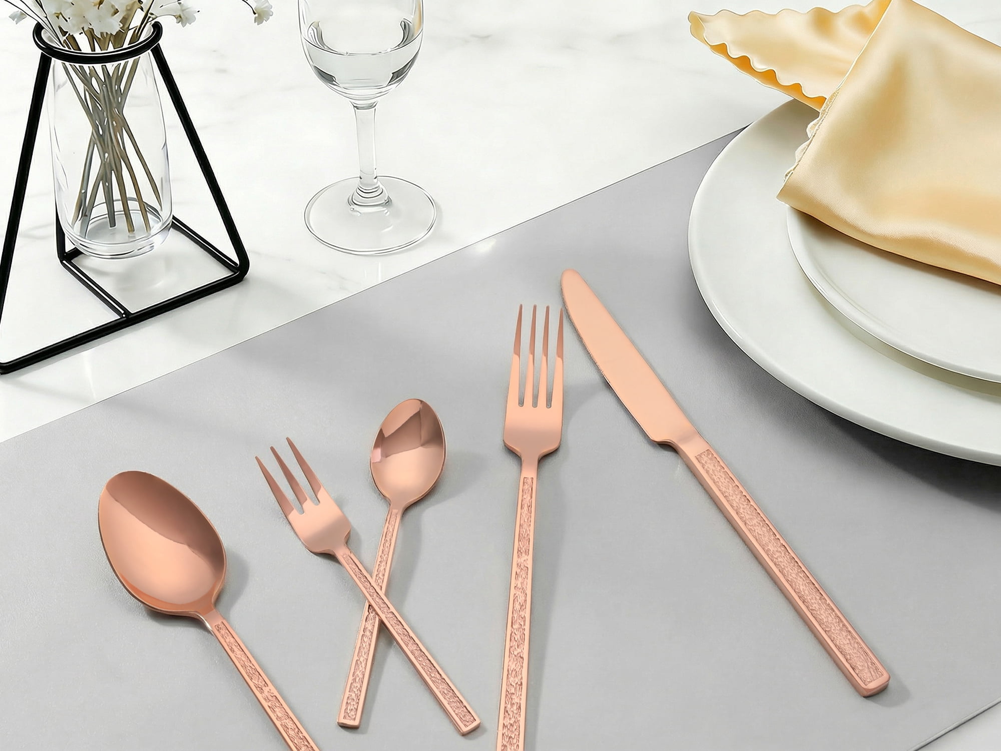 Unique Bargains 30 Pieces Stainless Steel Silverware Set for 6 Rose Gold