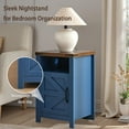 thumbnail image 3 of Farmhouse Nightstand Set of 2，Modern Bedside Table with Charging Station，End Table with Barn Door and Shelf，Sofa Side Table for Bedroom, Living Room, Blue, 3 of 15