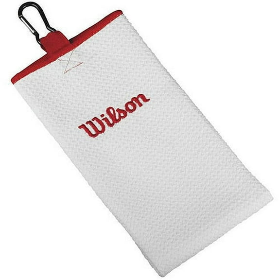Wilson Microfiber Golf Towel with Carabiner Hook, White/Red
