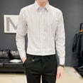 thumbnail image 2 of Men Casual Shirt Men's Striped Print Single-breasted Dress Shirt with Turn-down Collar Long Sleeves Business Style Striped Print Shirt, 2 of 6