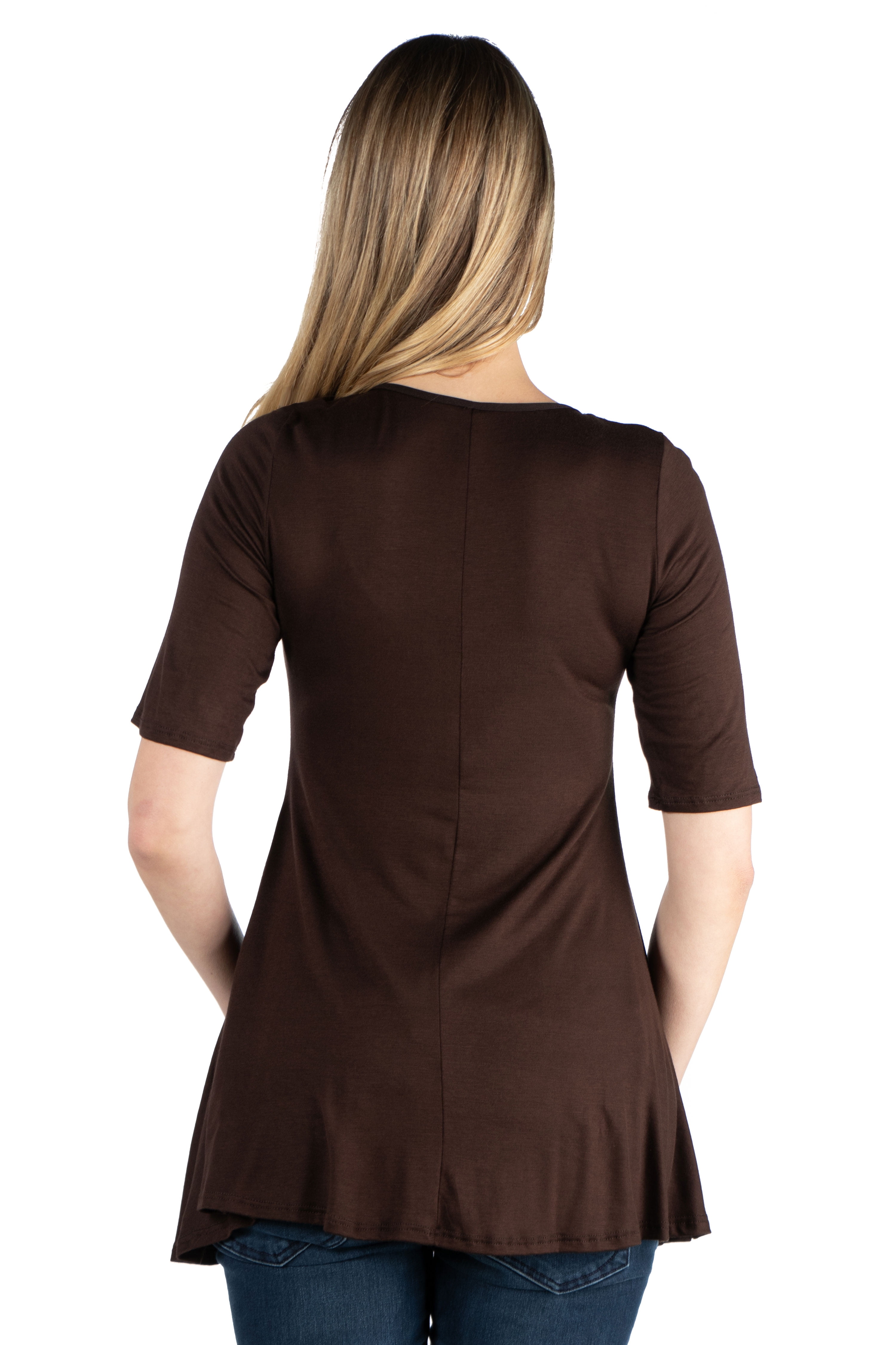 24seven Comfort Apparel Elbow Sleeve Maternity Swing Tunic Top