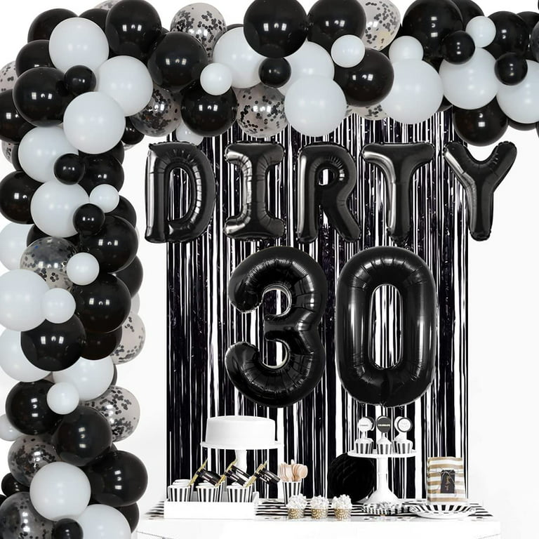 30th Birthday Decorations for Men, Black And White Balloon Garland Arch Kit  - Fringe Foil Curtain, Dirty 30 Foil Balloons, for Men Thirty Birthday  Party Decorations Supplies 