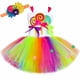 thumbnail image 3 of Disfraz de piruleta de caramelo de arcoíris para niñas, vestido de princesa con tutú para fiesta de cumpleaños, vestido de gala para carnaval, Navidad y Halloween, 3 of 5