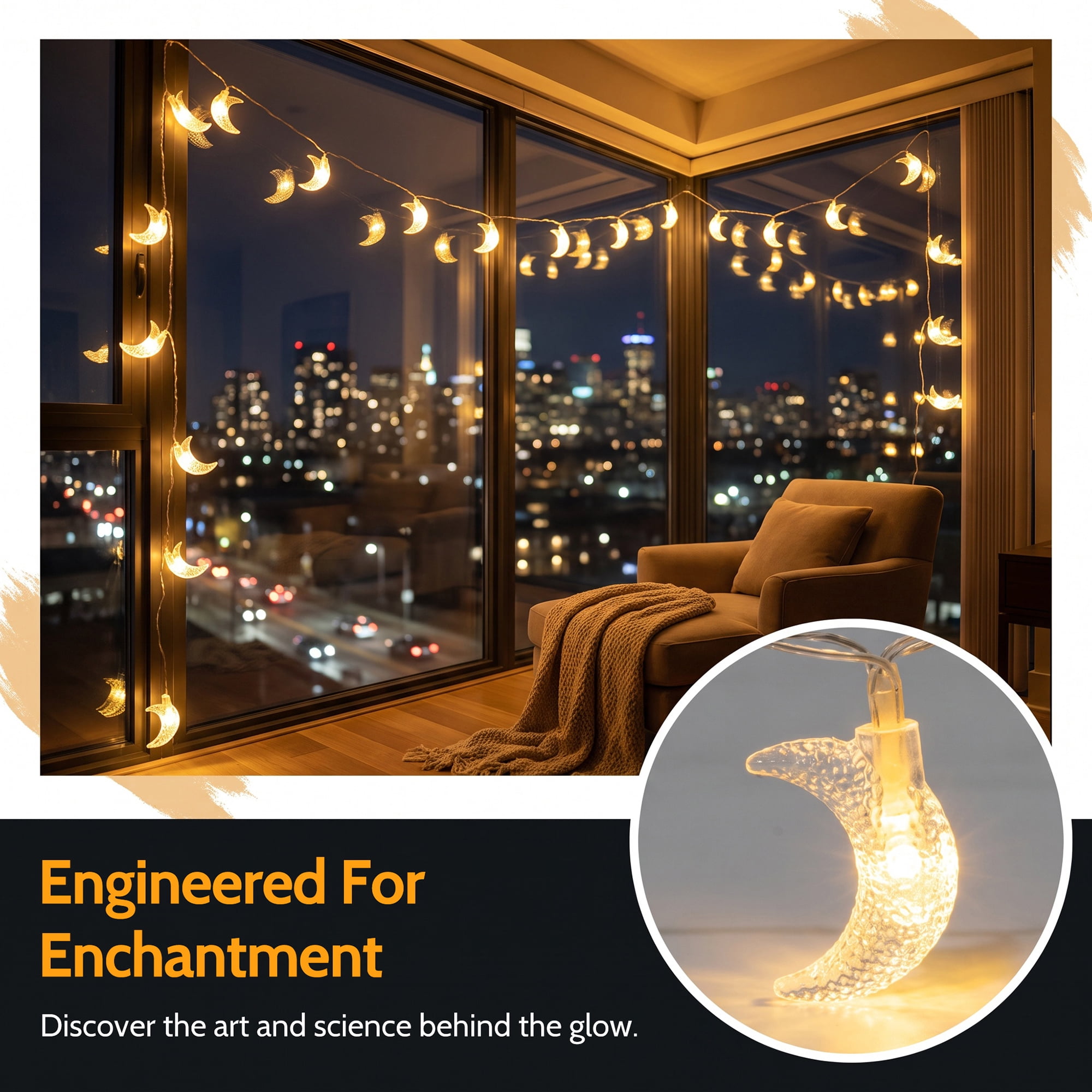 Unique Bargains Moon Fairy Lights for Decor 9.8 ft Warm White USB Powered
