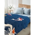 thumbnail image 4 of King Size Flat Sheet Only, Coastal Wave Soft Brushed Microfiber Bed Sheets, Japanese Style Ocean Fish Blue Hotel Quality Breathable Bedding Top Sheet, Easy Care, 105"x98", 4 of 9
