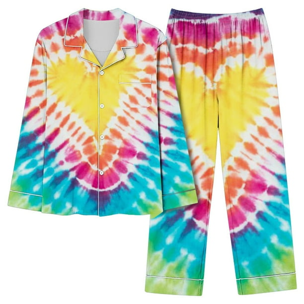 FAIWAD Tie Dye Set de Pyjama 2 Pièces pour Femmes à Manches Longues et Ensembles de Vêtements de Nuit Lounge