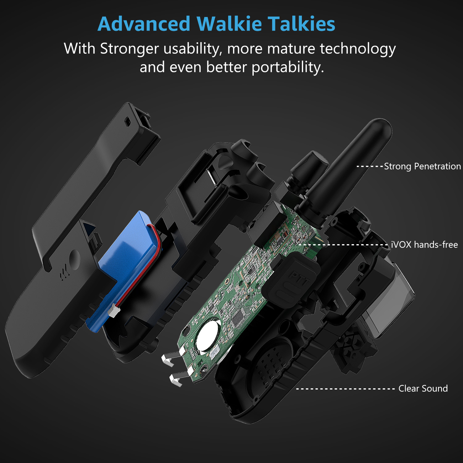 WisHouse K10 Walkie Talkies, 2 Pack Black photo 3