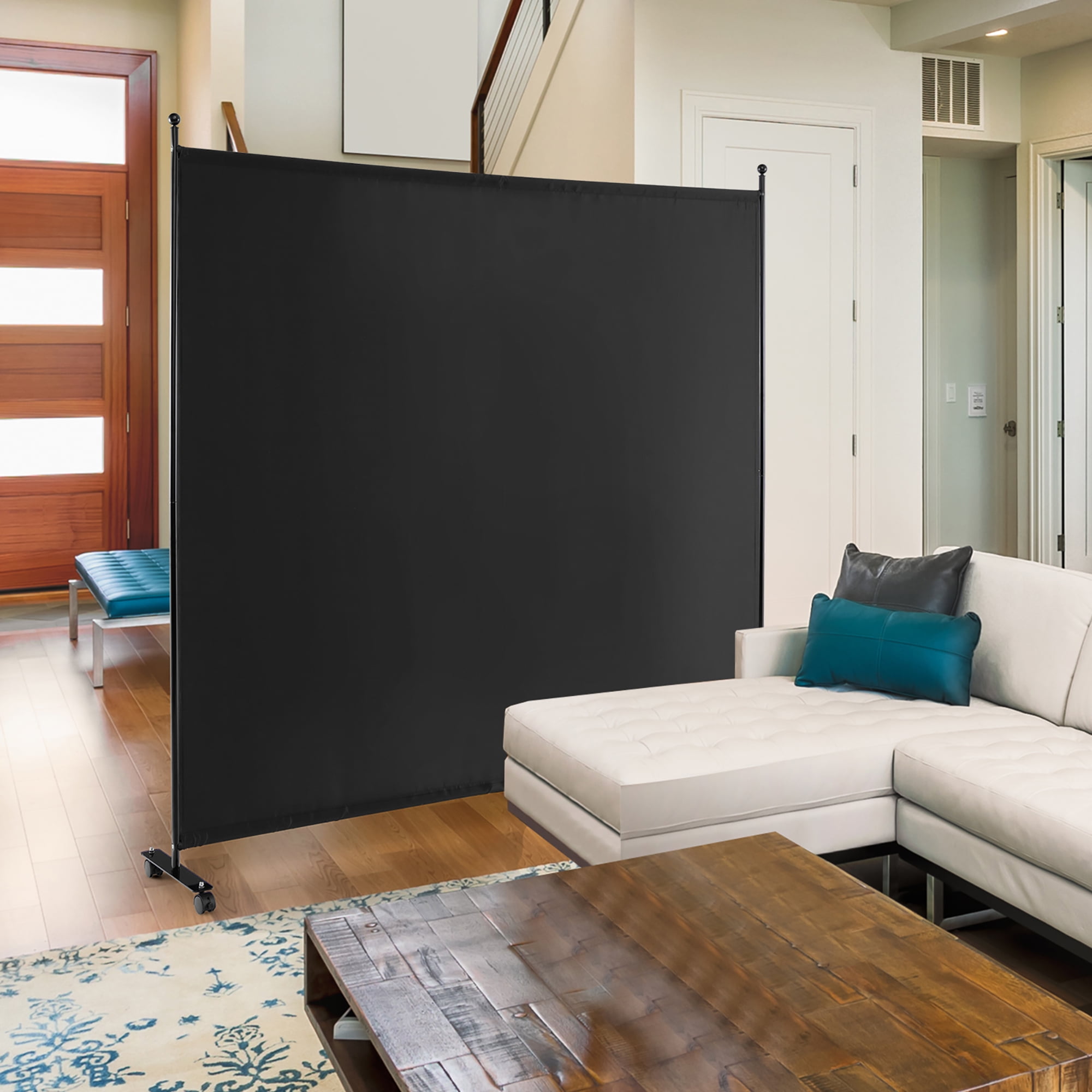Costway 6FT Single Panel Room Divider with Wheels Rolling Fabric Partition Privacy Screen Black