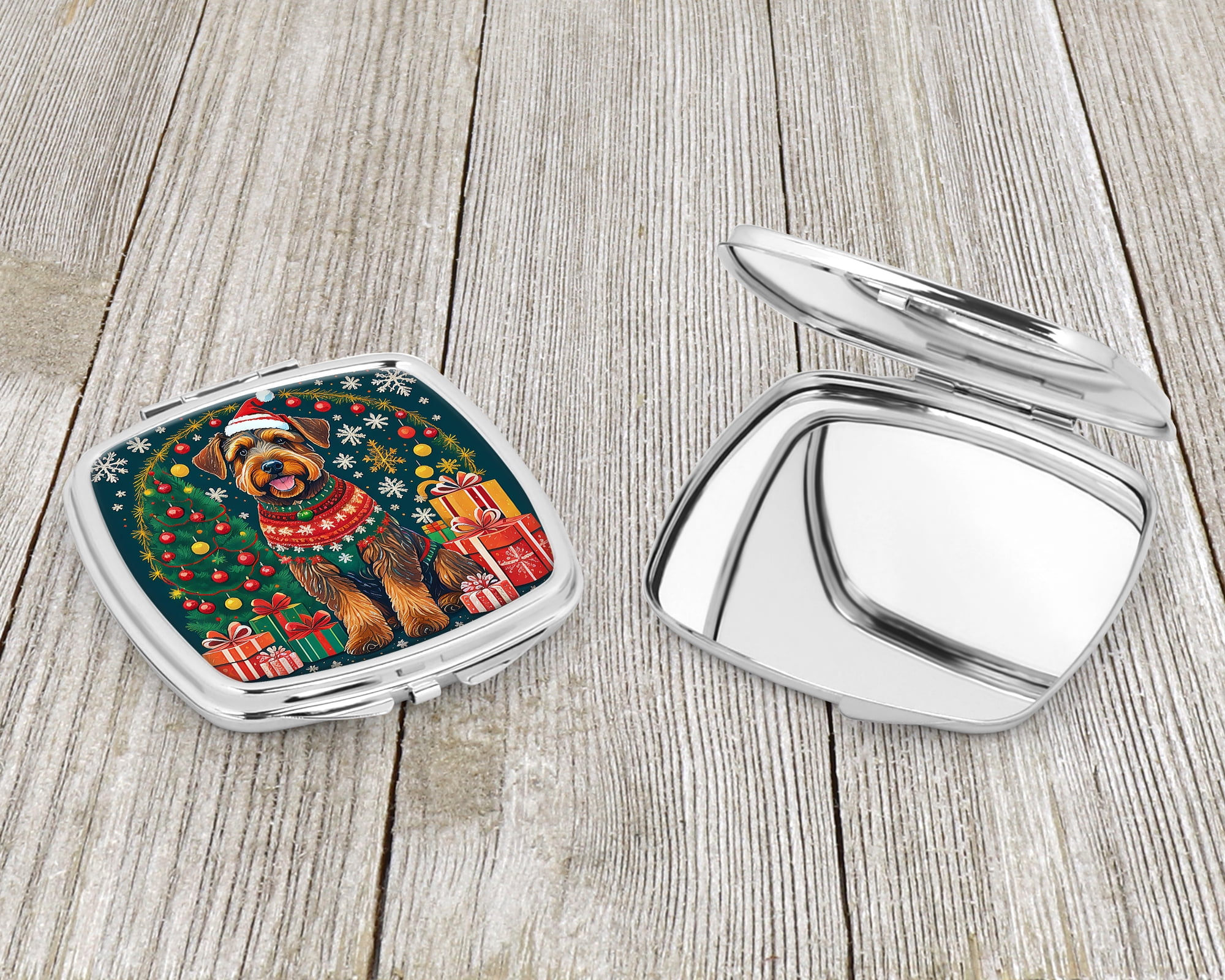 Airedale Terrier Christmas Compact Mirror 2.75 in x 3 in