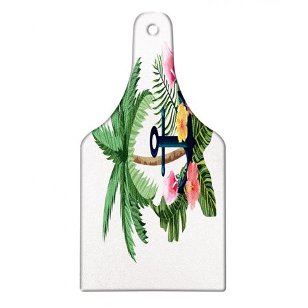 

Vintage Nautical Tattoo Cutting Board Tropical Palm Trees Anchor and Exotic Hibiscus Decorative Tempered Glass Cutting and Serving Board in 3 Sizes by Ambesonne