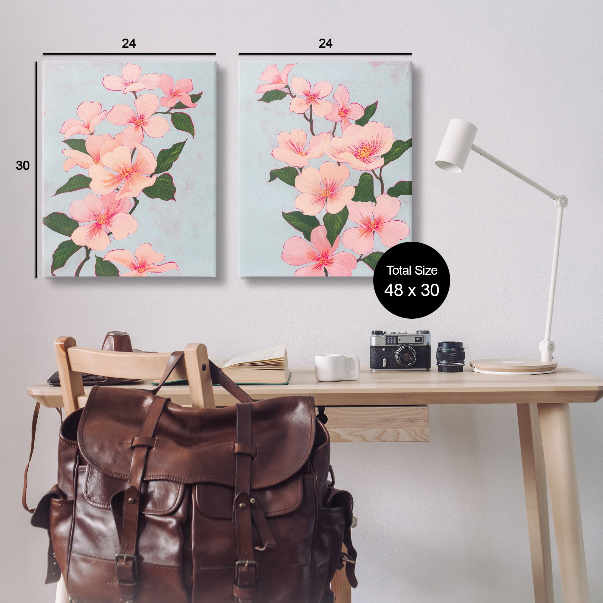 Stupell Industries Pink Cherry Blossom Branch Plants & Flowers Painting Wrapped Canvas Art Print Wall Art, 24 x 30, Set of 2