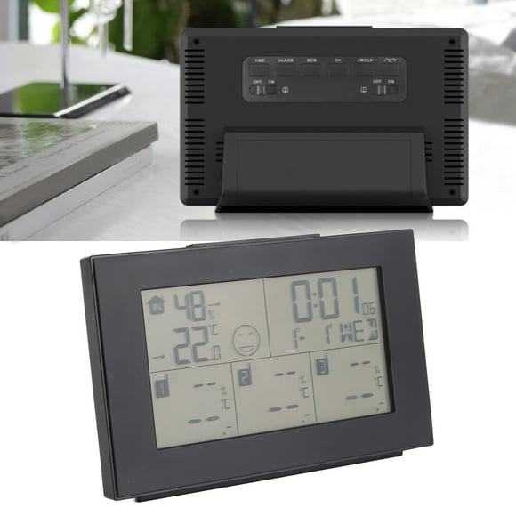 Weather Clock, 3 Channels Weather Clock 12 24 Hour Format Portable for Indoor