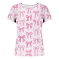 thumbnail image 4 of Ecqkame Women's Tunic T Shirts Short Sleeve Crew Neck Print Summer Tee Tops Slim Comfortable Basic Casual Versatile Blouses Pink L, 4 of 6