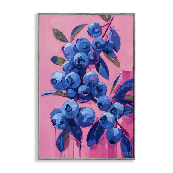 Stupell Industries Vibrant Blueberries on Pink Food & Beverage Painting Gray Framed Art Print Wall Art, 12 x 18
