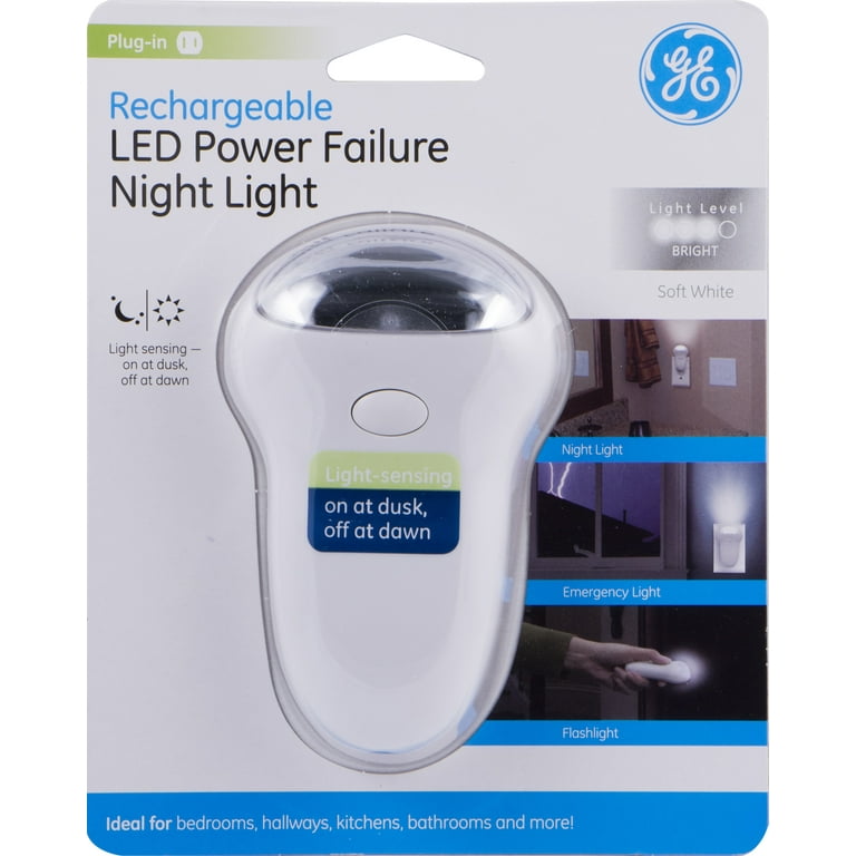 GE Jasco 11281-T1 3 In 1 Soft White Rechargeable Power Failure LED Night Light