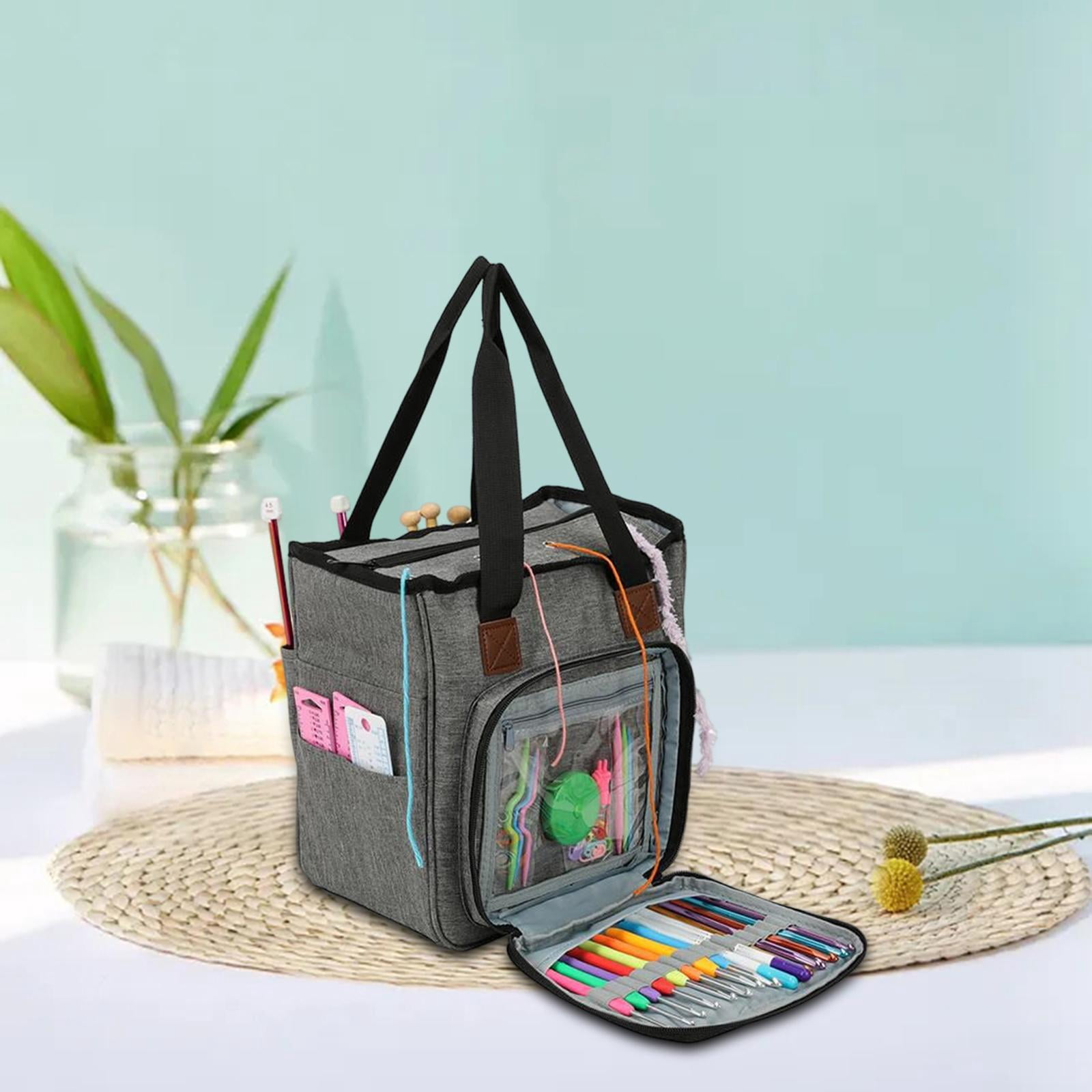S SERENABLE Knitting Bag Portable Yarn Storage Bag for Wool Crochet Hooks Sewing Supplies DIY Household Organizer, Embroidery Needlework Handbag , gray, 26cmx14cmx23cm