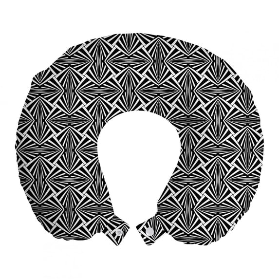 Abstract Travel Pillow Neck Rest, Illusionary Streaks in a Monochromatic Layout Stripes Modern Art, Memory Foam Traveling Accessory Airplane and Car, 12", Charcoal Grey and White, by Ambesonne
