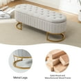 thumbnail image 4 of DRKAT Storage Bench Bedroom Bench, Velvet Oval Upholstered End of Bed Bench with Golden Metal Legs, 46” Modern Tufted Storage Ottoman Bench for Bedroom, Living Room, Entryway, Window, Gray, 4 of 6