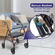 MedaCure Bariatric Steel Rollator Walker with Seat – Height Adjustable Walkers for Seniors, Hand Grips, and Padded Seat – 500 lb Weight Capacity