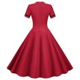 thumbnail image 4 of Women's Retro 1950s Prom Dress Vintage Crewneck Short Sleeve Cocktail Dress A-Line Swing Midi Homecoming Dresses, 4 of 8