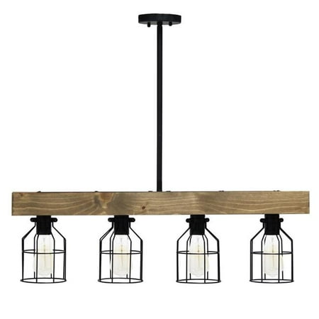 

4 Light Rustic Cage Pendant Restored Wood