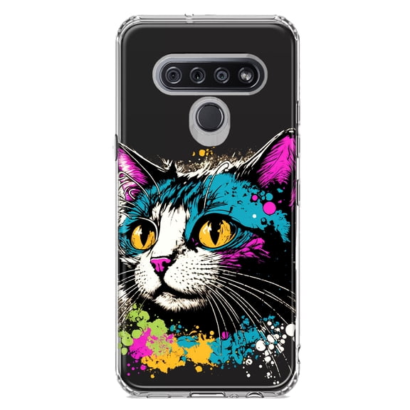 MUNDAZE LG K51 Cool Cat Oil Paint Pop Art Shockproof Clear Hybrid Protective Phone Case Cover