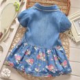 thumbnail image 3 of Fesfesfes Toddler Baby Girls Dress Floral Print Bowknot Short Sleeve Princess Denim Dress Outfit, 3 of 7