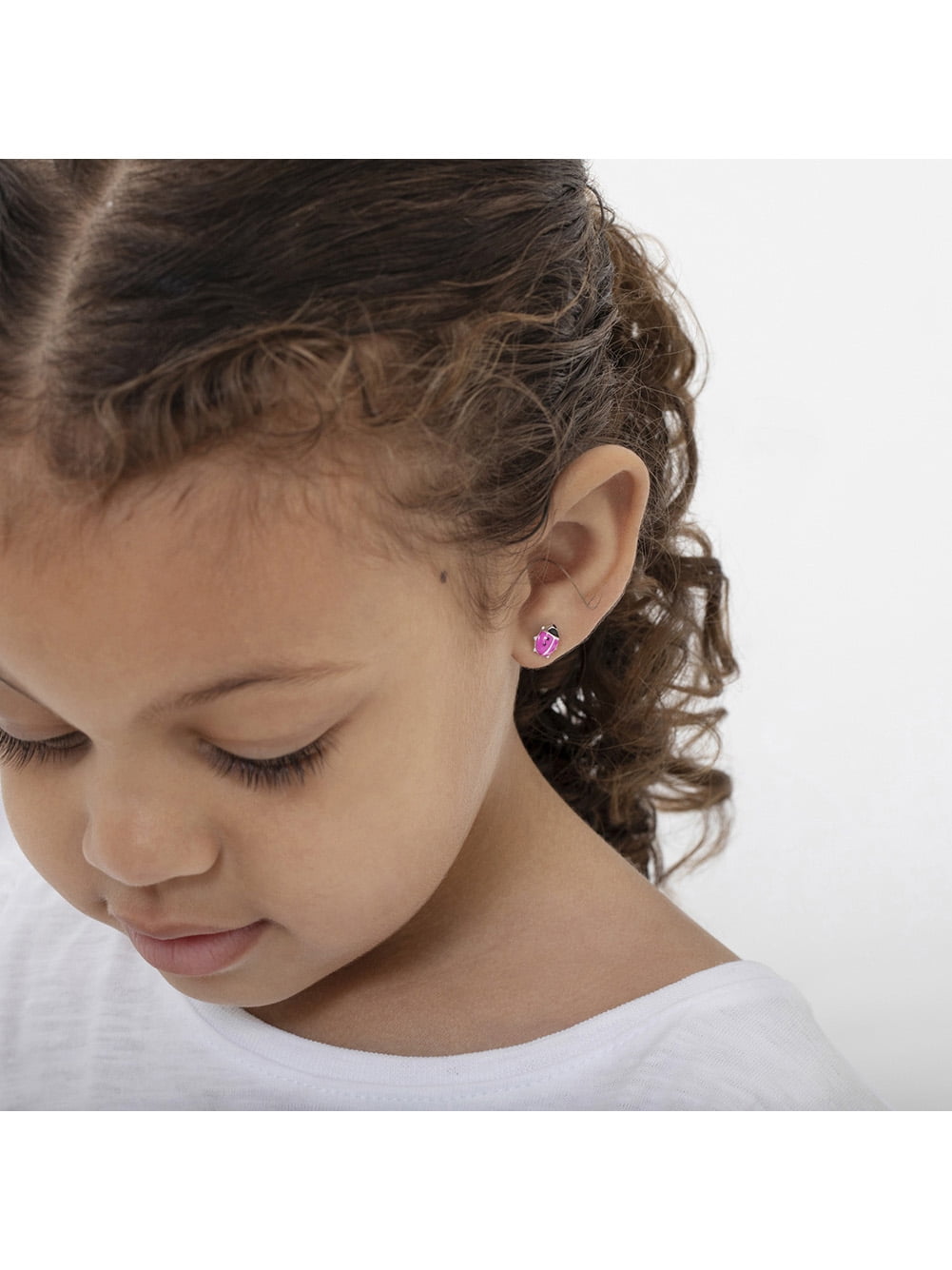 925 Sterling Silver Girls Enamel Ladybug Earrings with Safety Screw Back Toddler
