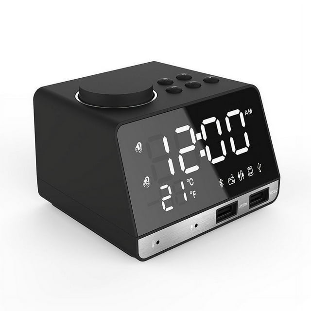 K11 Radio-Réveil Bluetooth 4.2 avec 2 Ports USB Réveil Numérique LED Décoration Maison Réveil de Table
