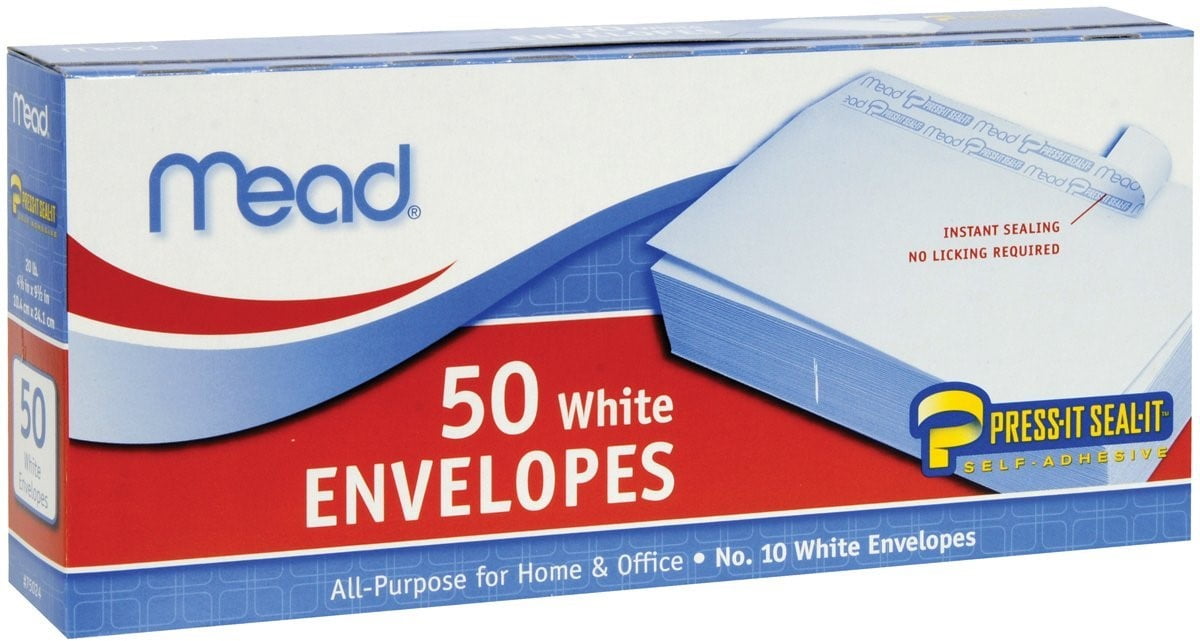 Press-it Seal-it 4-1/8" X 9-1/2" Security Mead No.10 Envelopes White 45 Per 