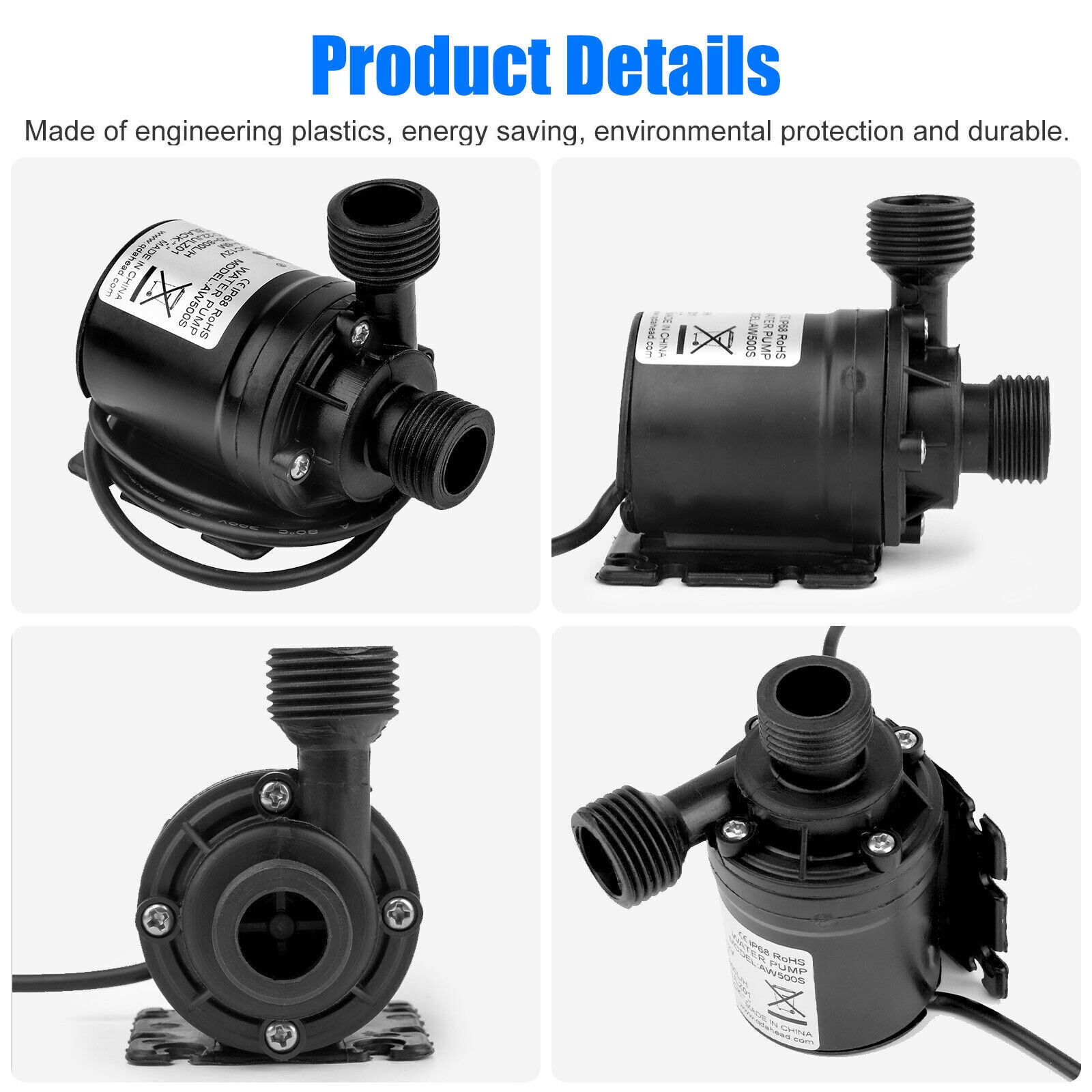 12V High Pressure 800L/H Brushless Submersible Water Pump Automatic Self-priming