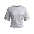 thumbnail image 4 of GZWYHT Crop Summer Tops Batwing Short Sleeve Ruched Waist Slim Fitted Basic Tees Going Out T Shirts Fashion Workout Summer Clothes Gray S, 4 of 7