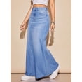 thumbnail image 4 of High-Waisted A-Line Maxi Denim Skirt With Pockets Light Wash-2, 4 of 30