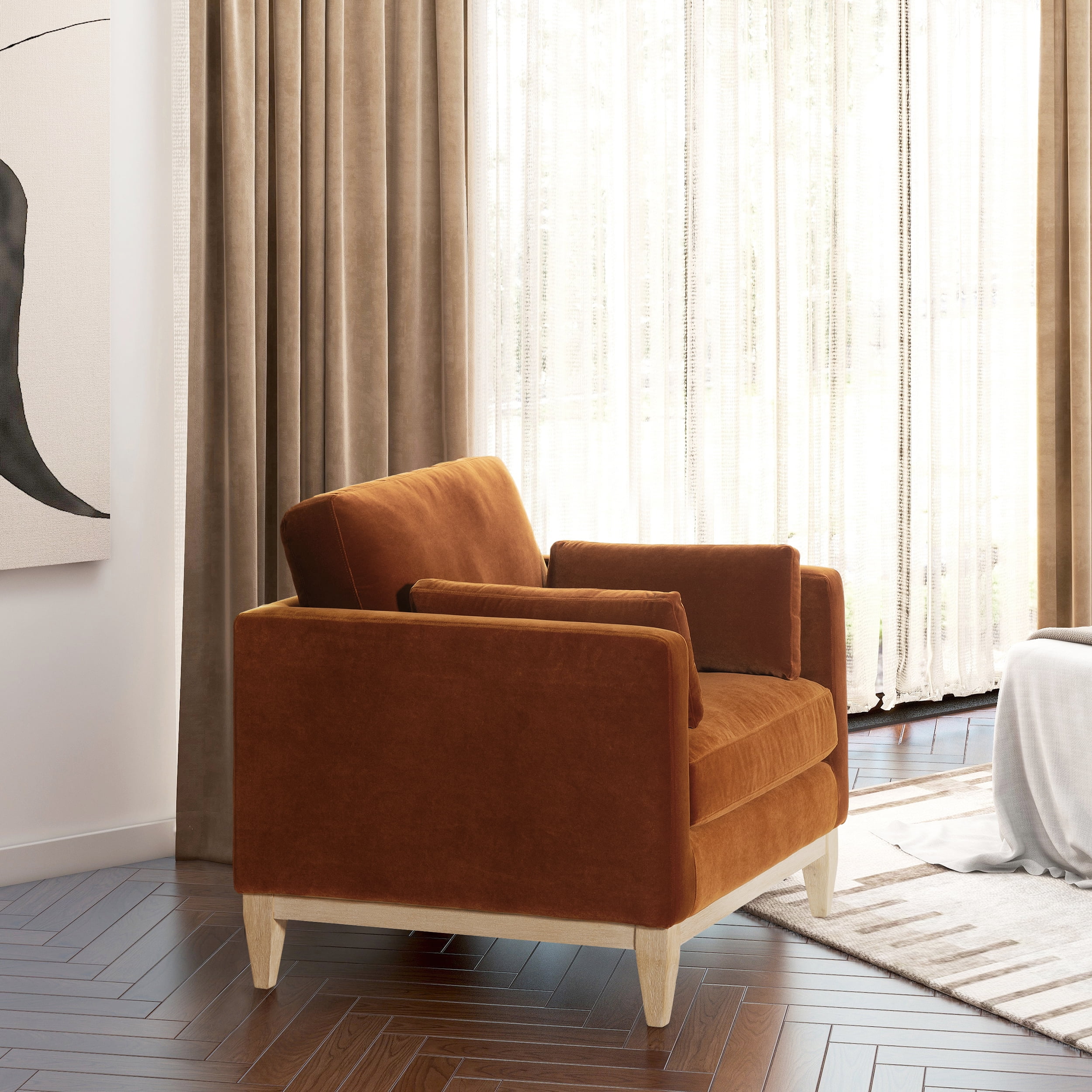Jennifer Taylor Home Knox 36" Modern Farmhouse Performance Velvet Large Living Room Accent Arm Chair in Burnt Orange