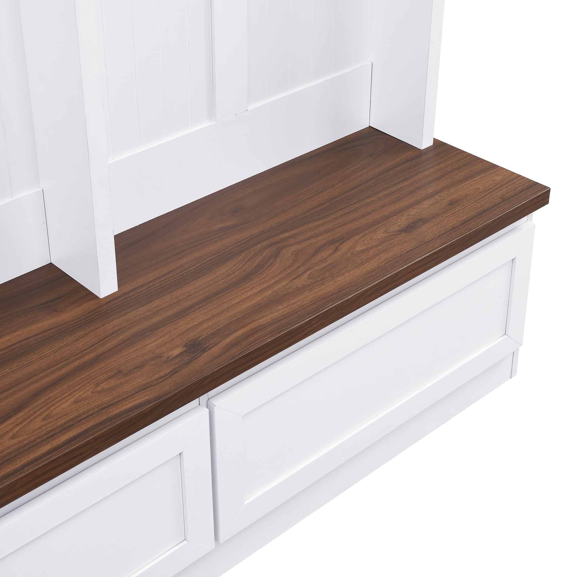 4 in 1 Hall Tree with Wood Grain Bench, Mudroom Versatile Coat Rack with 2 Large Drawer, Entrance Organizer for Hallway, Living Room, White, 55.9"W