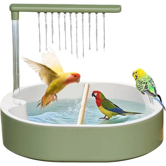 Automatic Parakeet Bird Bath with Circulating Shower System, Adjustable Flow & Splash Guard for Parakeets, Lovebirds, Cockatiels & Macaws – Indoor/Outdoor Cage Accessory