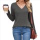 thumbnail image 3 of Camisetas de Larga para Mujer, Cuello en V, Suaves, Básicas, Holgadas, Informales, A Gris Oscuro XXL, 3 of 9